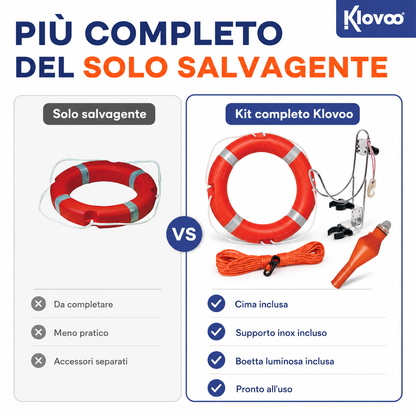 Salvagente Anulare e Supporto Inox per Barca con Cima + Boetta SOLAS/MED