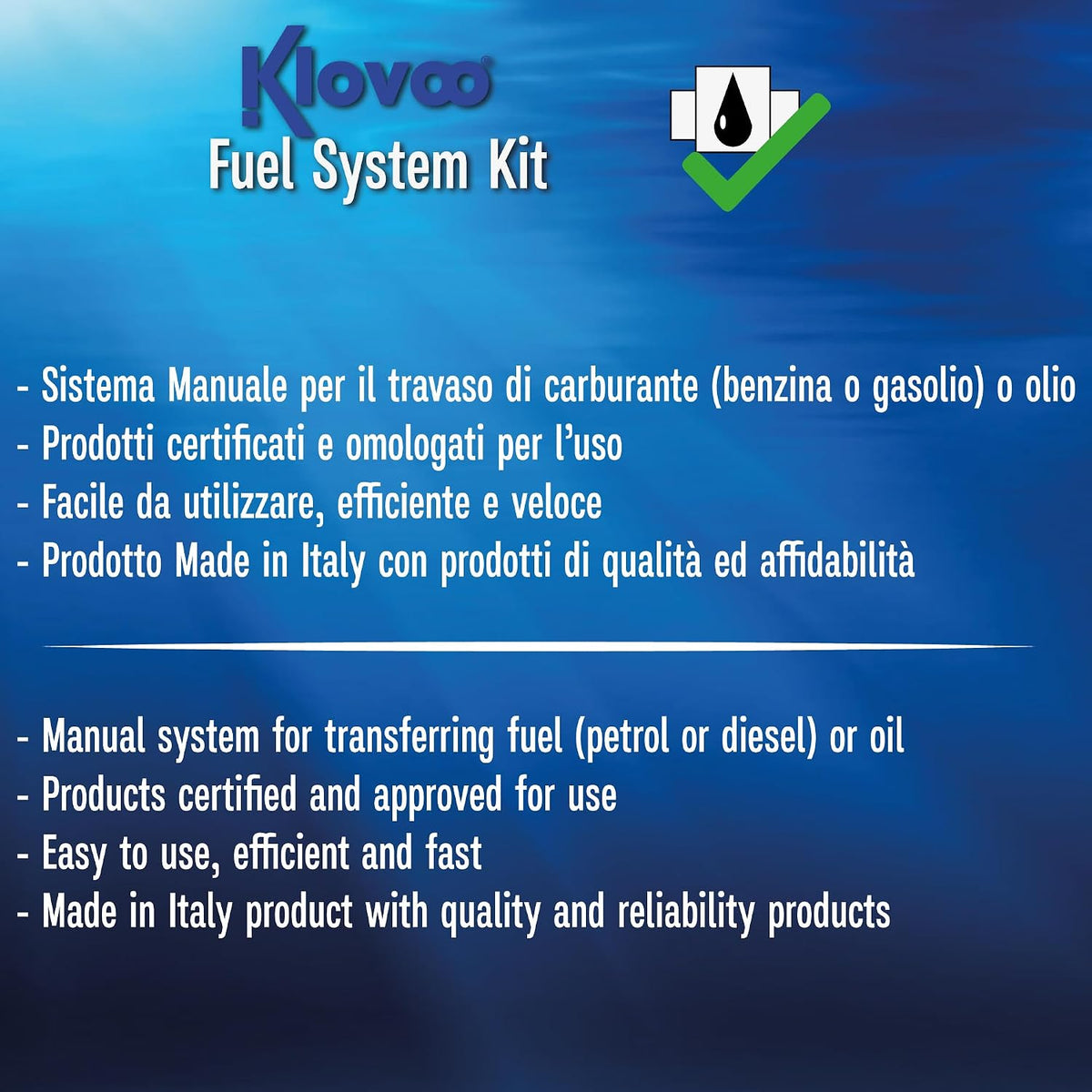 Kit Pompa Manuale Travaso Carburante (Benzina, Gasolio, Olio) Omologato e Certificato 