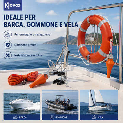 Salvagente Anulare e Supporto Inox per Barca con Cima + Boetta SOLAS/MED