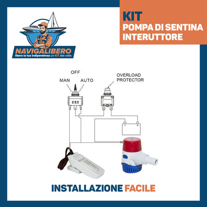 Kit Pompa di sentina e Interruttore - Rule + Navpower - Svuota acqua da sentina