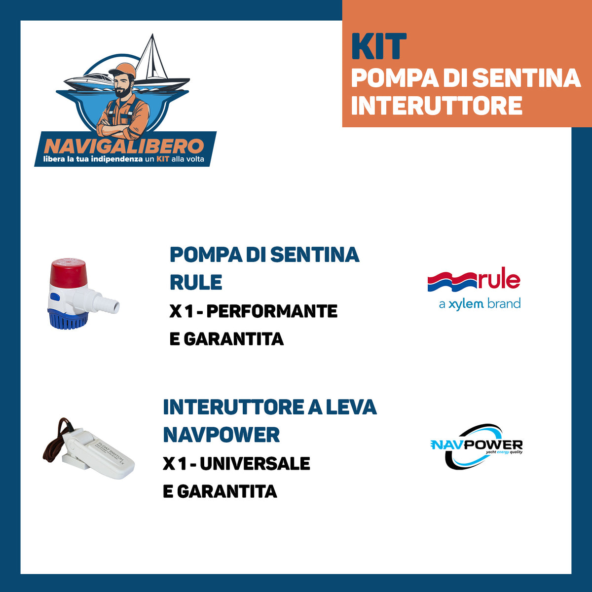 Kit Pompa di sentina e Interruttore - Rule + Navpower - Svuota acqua da sentina