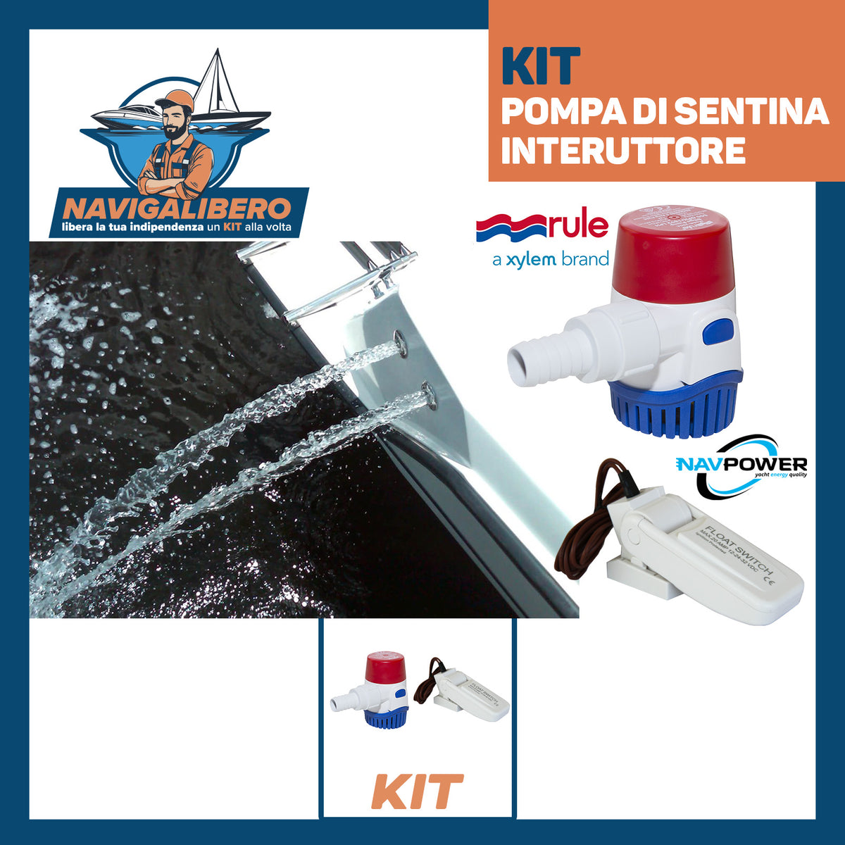 Kit Pompa di sentina e Interruttore - Rule + Navpower - Svuota acqua da sentina