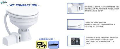 WC elettrico per Barca Camper Compact - In porcellana,  12 Volt con interuttore 
