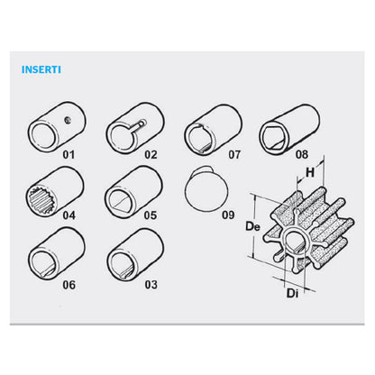 Girante per pompa  De 95 - H 63.0 - Di 25, Neoprene, Ins. 4 TIPO 836-0001 JABSCO