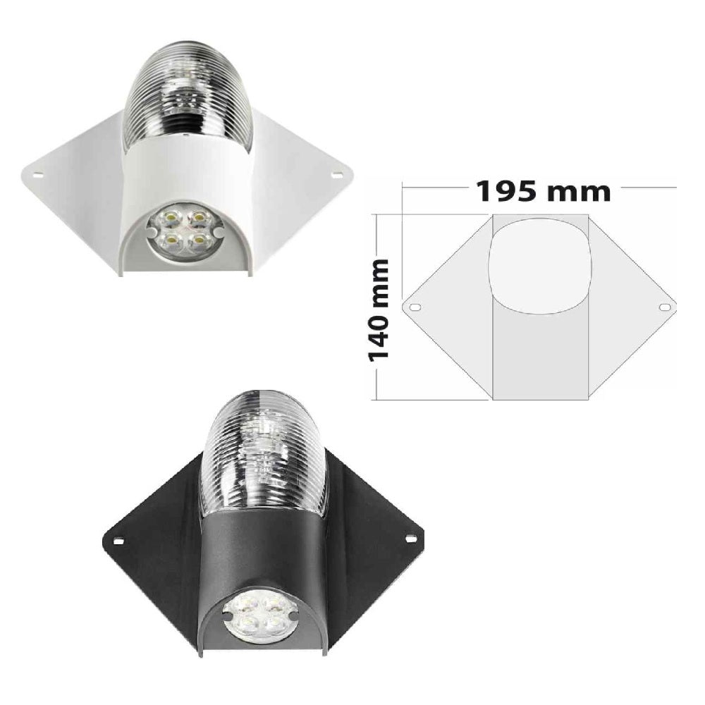 Luce di Via a 225 gradi + Luce di Cortesia LED - Omologato RINA, corpo nero