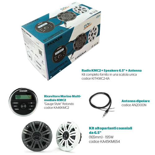 Kicker Kit Ricevitore Kmc2 + Speakers 65 + Antenna Kicker