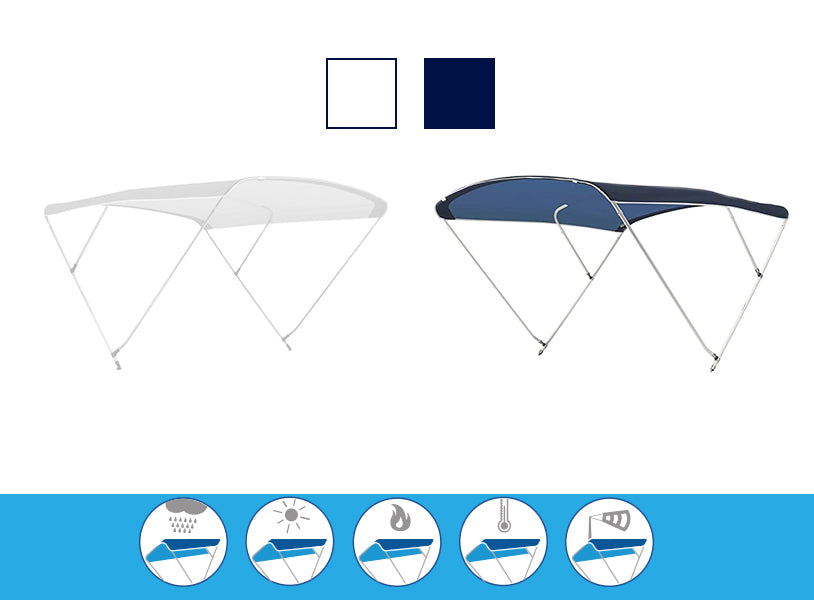 Tendalino per Barca Gommone 3 archi, Larghezza 150 170 185 200 225, Bianco 